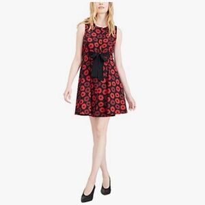 Maison Jules Mini Dress Sleeveless Black Red Floral Print Tie Waist Size 12